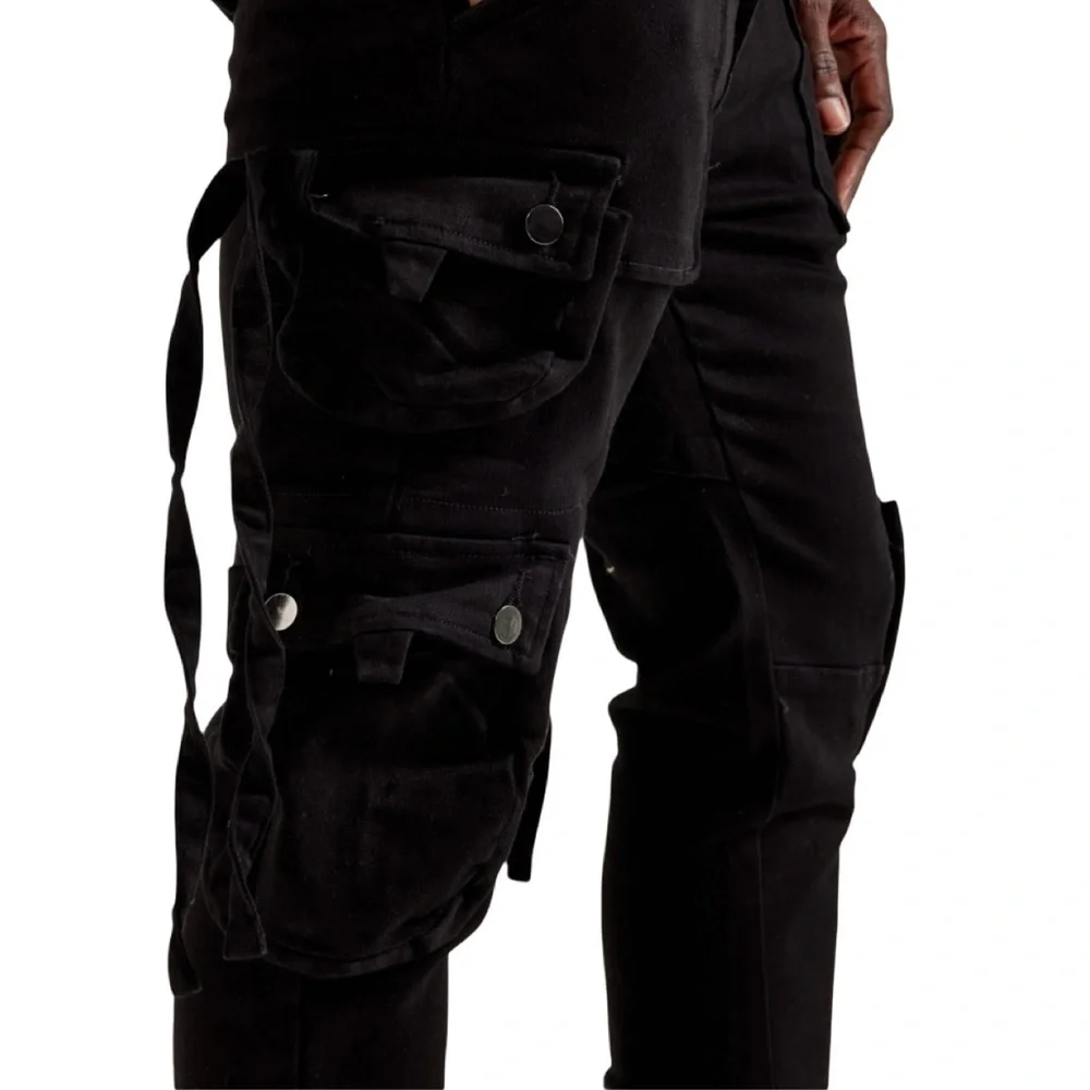 MNML Men's Button Fly Cargo Straight Black Denim Jeans NWT Size 31